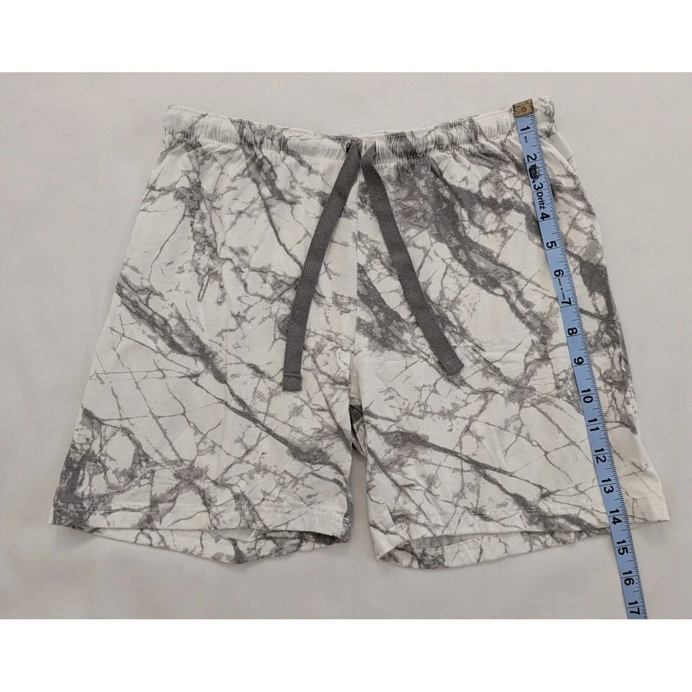 PJ Salvage Pajama Shorts Long Sleeve Top Set Marbled White Gray Women's XS